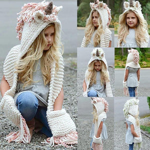 Bonnet Écharpe Licorne en Tricot