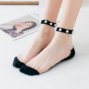 Chaussettes Transparentes avec Perles pour Femmes