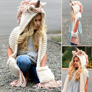 Bonnet Écharpe Licorne en Tricot