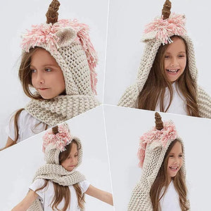 Bonnet Écharpe Licorne en Tricot