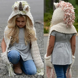 Bonnet Écharpe Licorne en Tricot