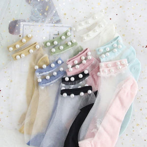 Chaussettes Transparentes avec Perles pour Femmes